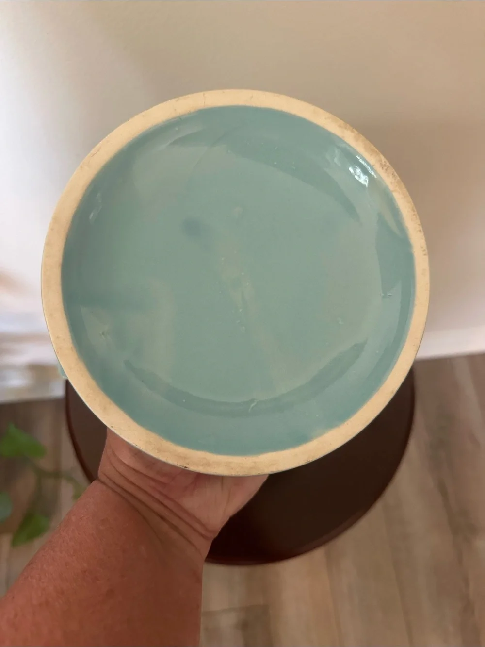 Ceramic Covered Casserole Bean Pot in Aqua with Blue Floral Motif Cronin